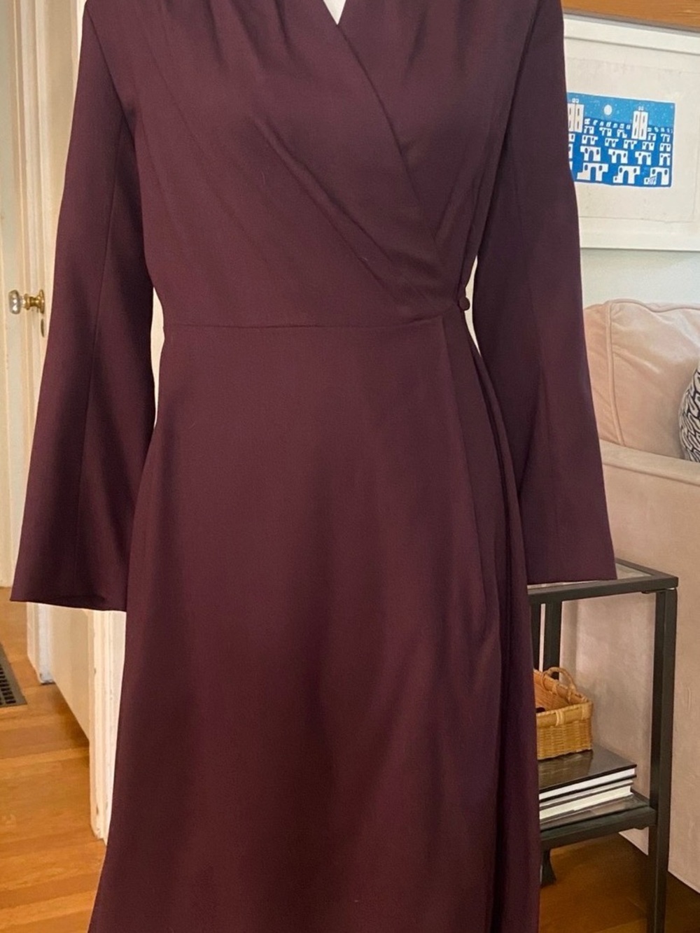 NWT The Fold Wool Long Sleeve Wrap Midi Dress - Deep Plum - UK14/US10 - Picture 3 of 8